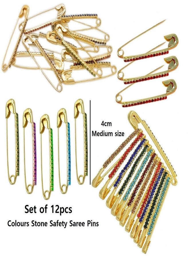 THANUS CRAFT THANU'S CRAFT Multicolor Stone Safety Saree Sari Pin Costume Dresses Lehanga Pallu Brooch Sari Pleats pins for Women - Image 4